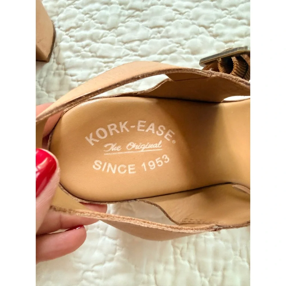 Kork-Ease Womens Tan Leather Platform Slingback Sandals K60602 Size 8M